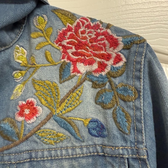Johnny Was Blue Denim Jacket with Red and Yellow Embroidery - Picture 6 of 11